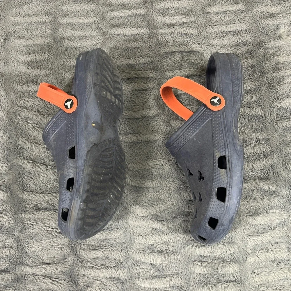 Birddogs Mens Clog Sandals Navy Blue Orange Strap Bird Cutouts Size 11 EU 45‎